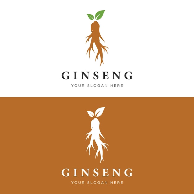 Diseño de logotipo y hojas de hierba de ginseng natural Logotipo para hierbas comerciales flores