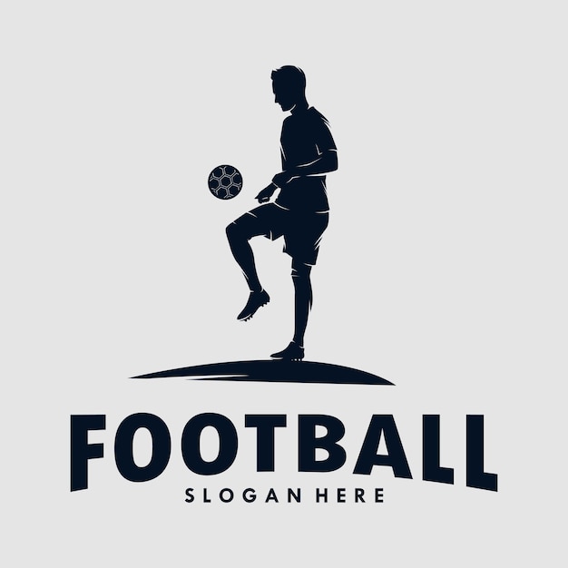 Diseño de logotipo de hombre de jugador de fútbol y fútbol