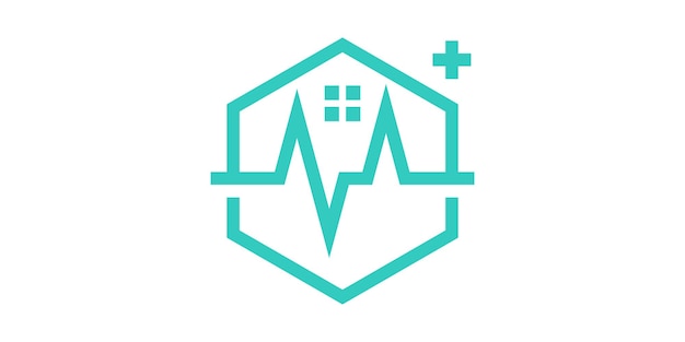 Diseño de logotipo hospital hogar y línea de ritmo cardíaco inspiración minimalista