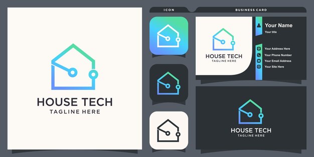 Diseño de logotipo house tech para negocios y tecnología Vector Premium