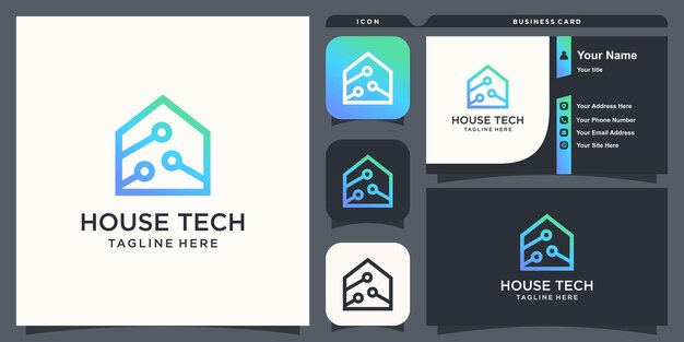 Diseño de logotipo house tech para negocios y tecnología Vector Premium