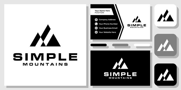 Diseño de logotipo de icono abstracto geométrico moderno de montaña de triángulo simple con plantilla de tarjeta de visita
