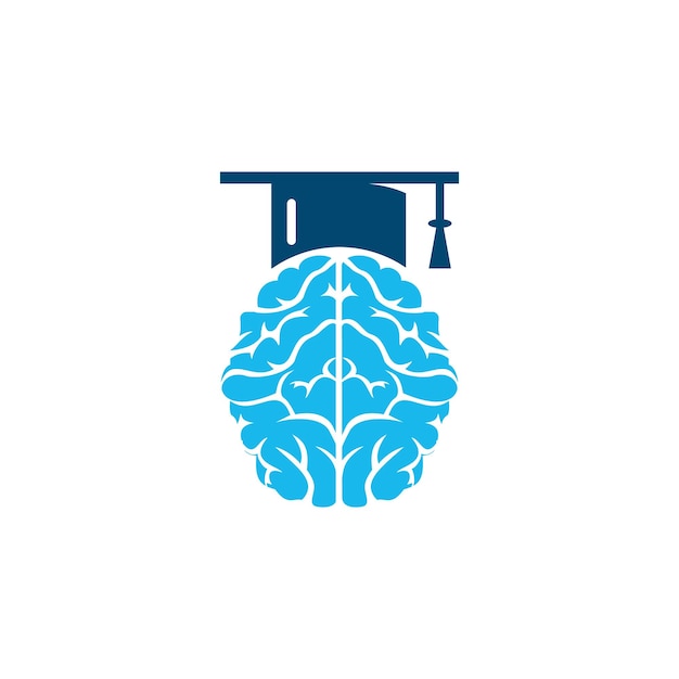 Diseño de logotipo de icono de cerebro y gorro de graduación