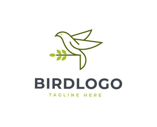 Diseño de logotipo de icono de hoja de naturaleza de pájaro minimalista Ilustraciones de vectores de pájaro de estilo de arte lineal