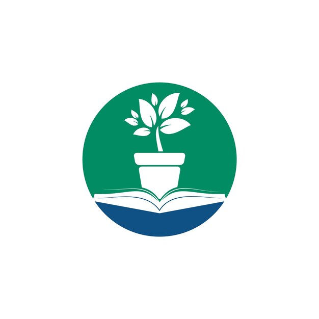 Diseño del logotipo del icono del libro y la maceta de flores
