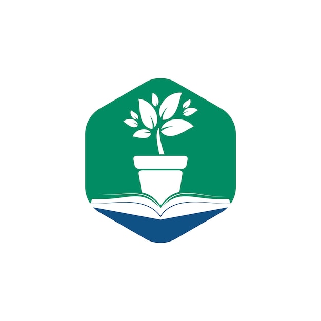 Diseño de logotipo de icono de libro y maceta