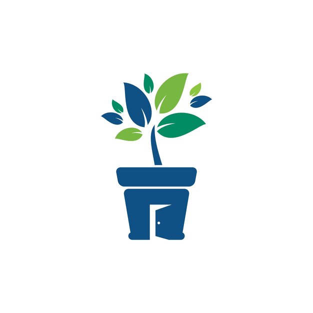 Diseño del logotipo del icono de la maceta con puerta abierta