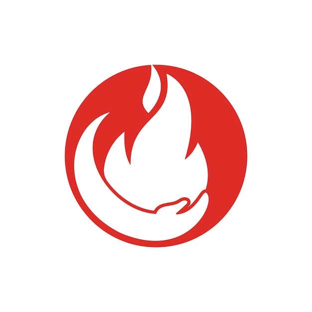Diseño de logotipo de icono de mano y fuego