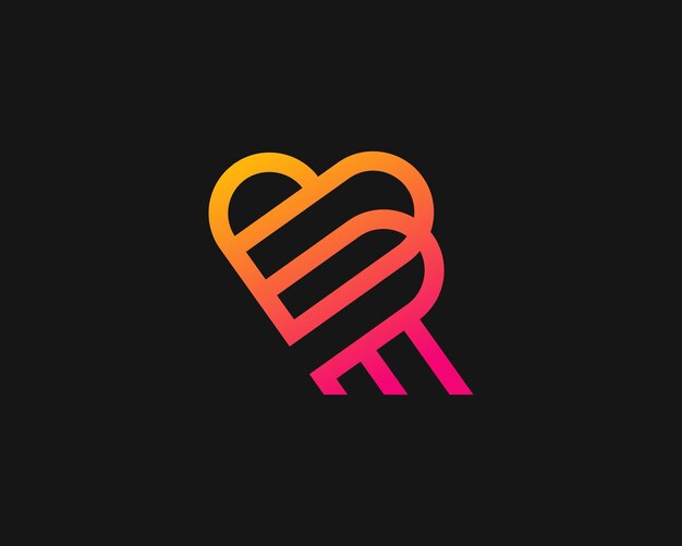 Diseño del logotipo del icono Modern R Love and Heart