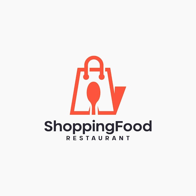 Diseño de logotipo de icono de restaurante de cuchara y tenedor de bolsa de compras