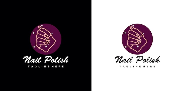 Diseño de logotipo de icono de salón de uñas diseño de vector de manicura esmalte de uñas y logotipo de dedo femenino Vector Premium