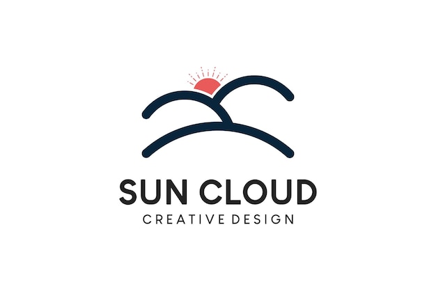 Diseño de logotipo de icono de sol y nube con estilo de línea simple