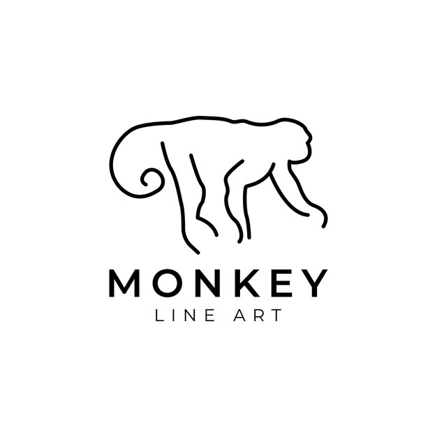 Diseño de logotipo de icono de vector de arte de línea de mono