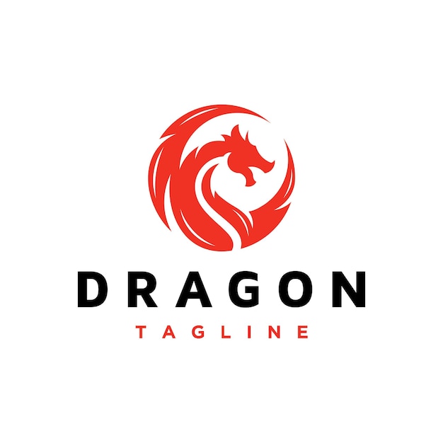 Diseño de logotipo de icono de vector de cabeza de dragón