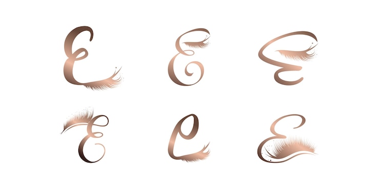 Vector diseño de logotipo de icono de vector de letra e con concepto de pestañas vector premium