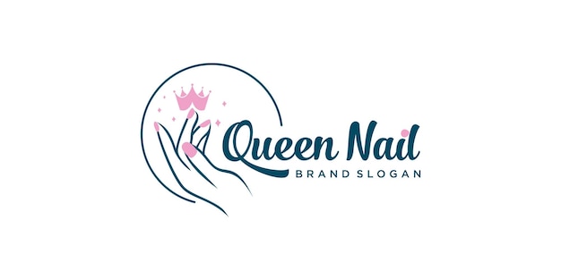 Diseño de logotipo de icono de vector de uñas de reina con estilo único moderno Vector Premium