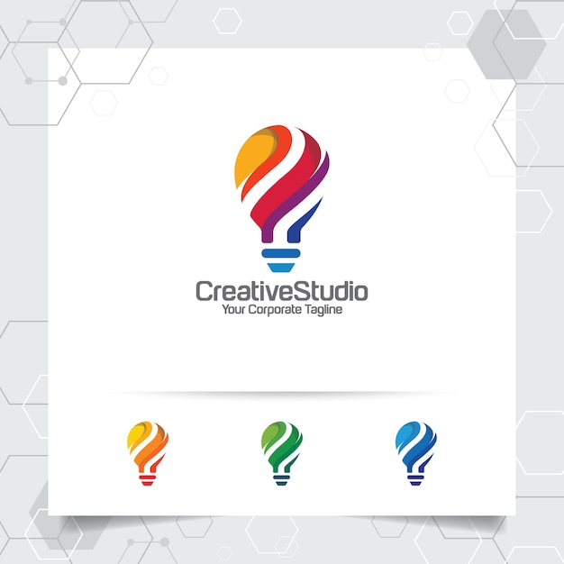 Vector diseño de logotipo de idea inteligente con símbolo digital y lámpara colorida