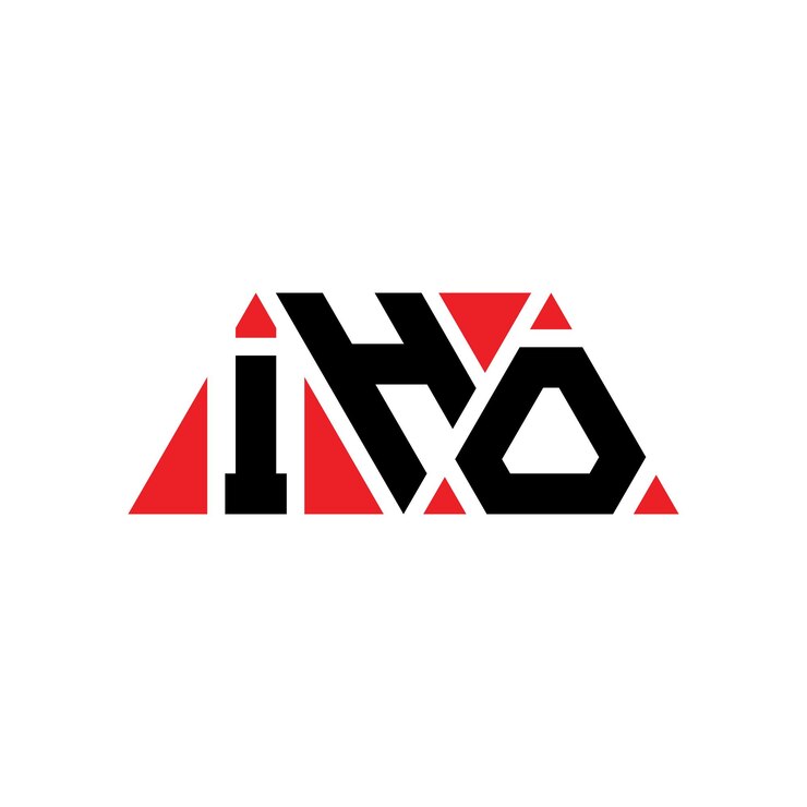Vector el diseño del logotipo de la iho con letras triangulares en forma de triángulo, el diseño del monograma del logotipo del triángulo iho con vectores en color rojo, el logotipo triangular simple, elegante y lujoso.