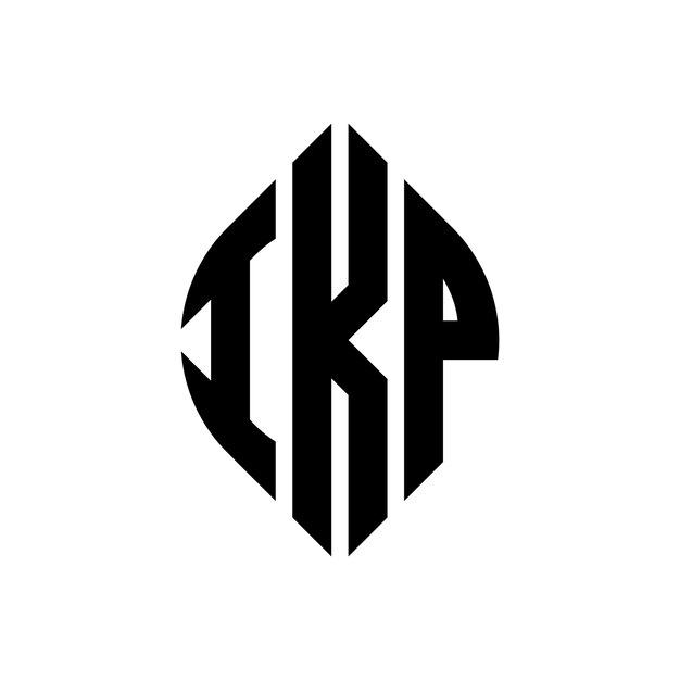 El diseño del logotipo de IKP con letras en círculo y en forma de elipse IKP letras en elipse con estilo tipográfico Las tres iniciales forman un logotipo en círculo IKP emblema de círculo Monograma abstracto letra marca vector