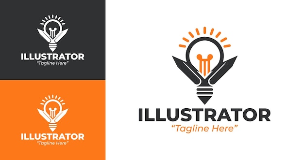 Diseño de logotipo de Illustrator moderno con esquema de colores negro y naranja para diseñadores