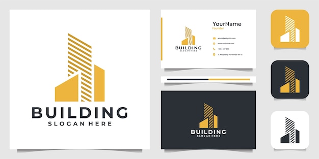 Diseño de logotipo de ilustración de edificio en estilo moderno. logo y tarjeta de visita