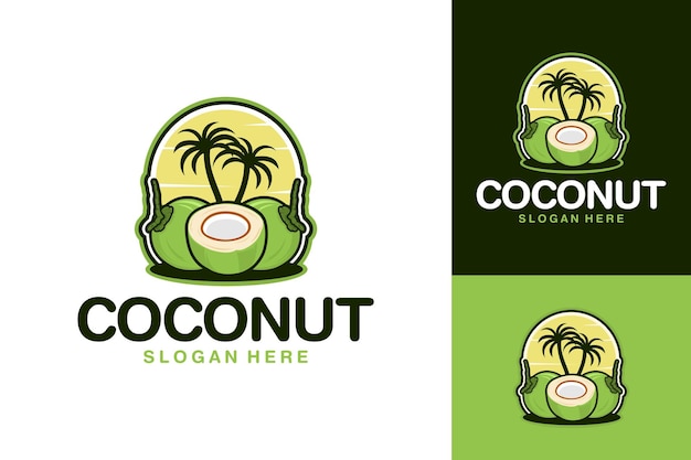 Diseño del logotipo de la ilustración de la fruta de coco fresca