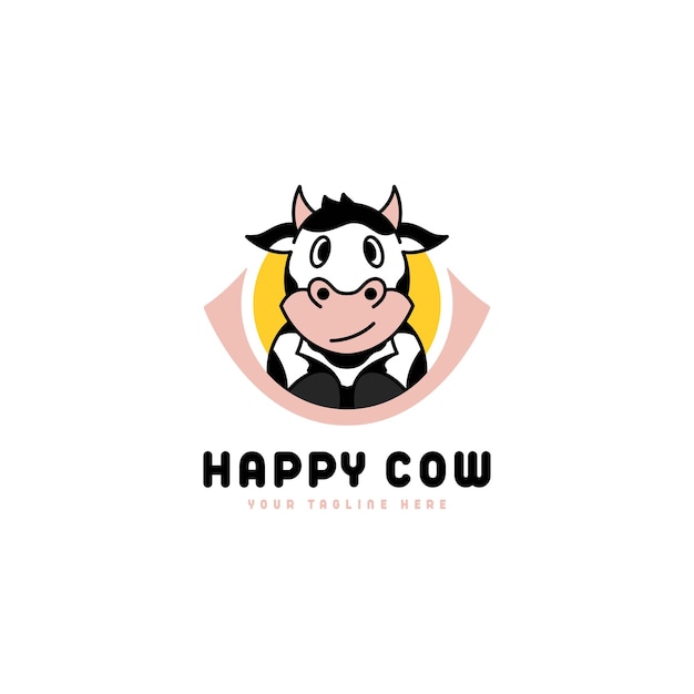 Diseño de logotipo de ilustración de icono de vector de vaca feliz