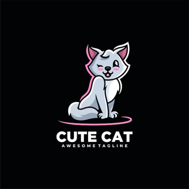 Diseño de logotipo de ilustración linda de dibujos animados de gato