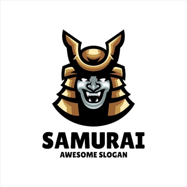 Diseño de logotipo de ilustración de mascota de cabeza samurai