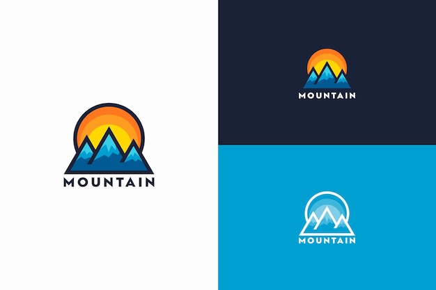Diseño de logotipo de ilustración de montaña y sol.