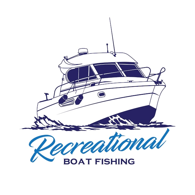 Diseño del logotipo de la ilustración de la pesca en barcos recreativos