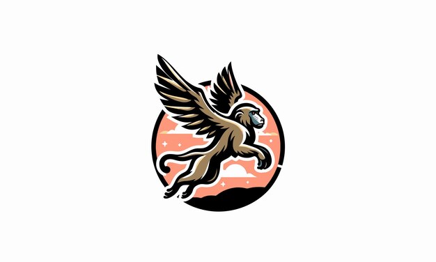 Diseño de logotipo de ilustración de vector de babuino volador