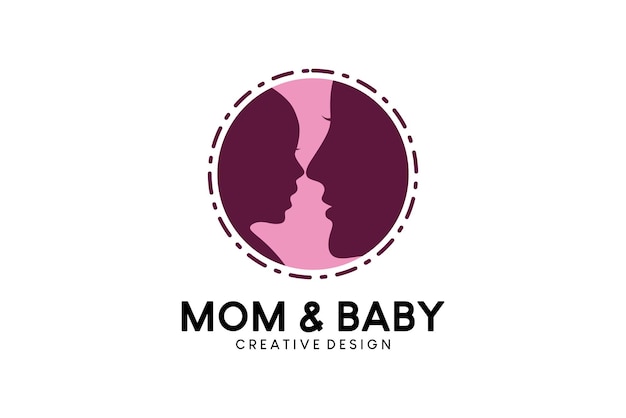 Diseño de logotipo de ilustración de vector de silueta de mamá y bebé en puntos