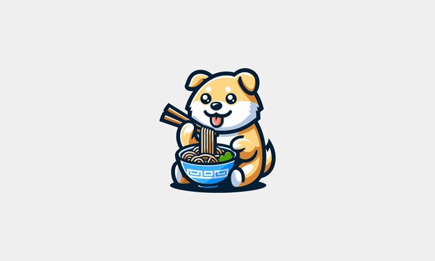 Diseño de logotipo de la ilustración vectorial de comer ramen para perros