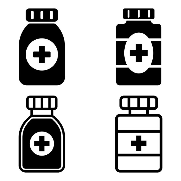 Diseño del logotipo de la ilustración vectorial del icono del frasco de medicamentos