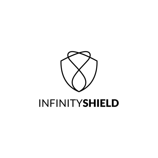 Diseño del logotipo de infinity shield con líneas artísticas minimalistas