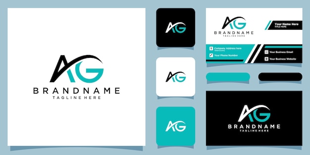 Diseño de logotipo inicial AG con diseño de tarjeta de presentación Premium Vector