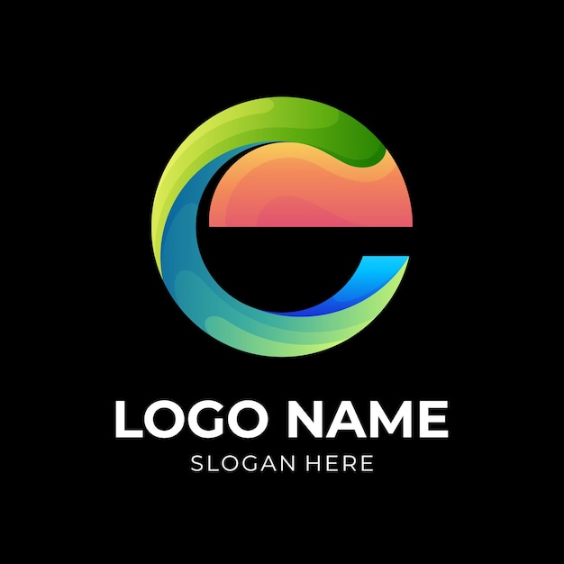 Diseño de logotipo inicial e con estilo colorido 3d