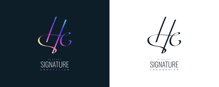 Vector diseño de logotipo inicial h y c en degradado colorido con estilo de escritura minimalista logotipo o símbolo de firma hc para boutique de joyería de moda de boda e identidad comercial