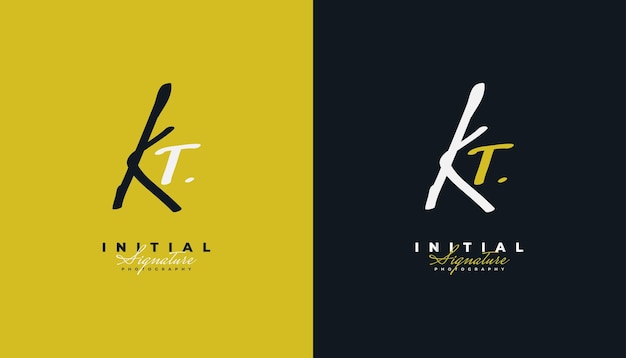 Diseño de logotipo inicial KT con elegante estilo de escritura a mano. Logotipo o símbolo de la firma KT para bodas, moda, joyería, boutique, identidad botánica, floral y comercial