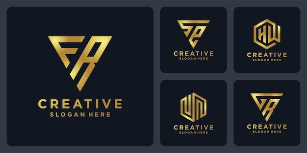 Diseño de logotipo inicial monograma con color dorado.