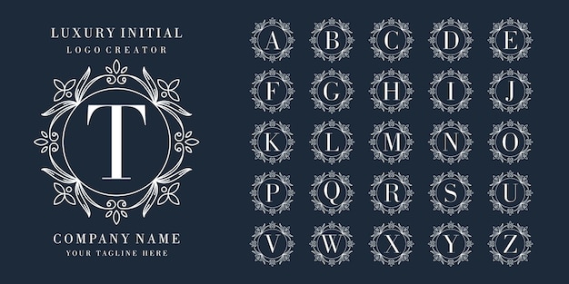 Diseño de logotipo inicial premium con marco floral