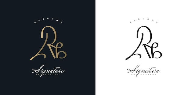 Diseño de logotipo inicial RB en estilo de escritura a mano dorada. Logotipo o símbolo de firma R y B para bodas, moda, joyería, boutique, botánica, floral e identidad comercial