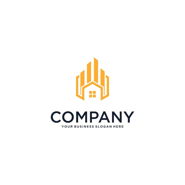 diseño de logotipo inmobiliario con casa y edificio