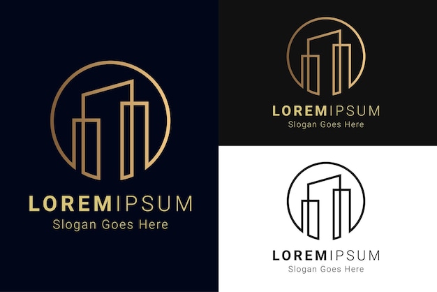 Diseño de logotipo inmobiliario de edificio de lujo mínimo