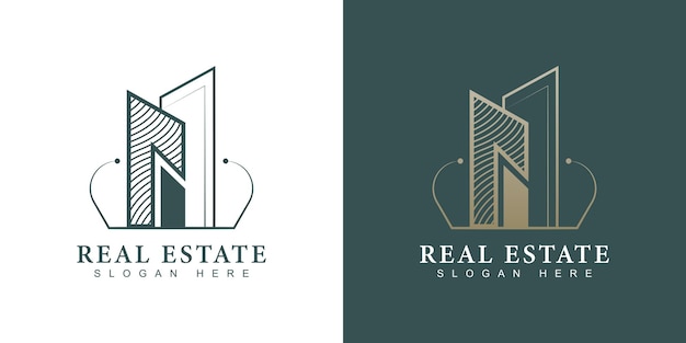 Diseño de logotipo inmobiliario de lujo dorado