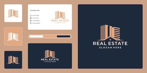 Diseño de logotipo inmobiliario moderno con tarjeta de visita.