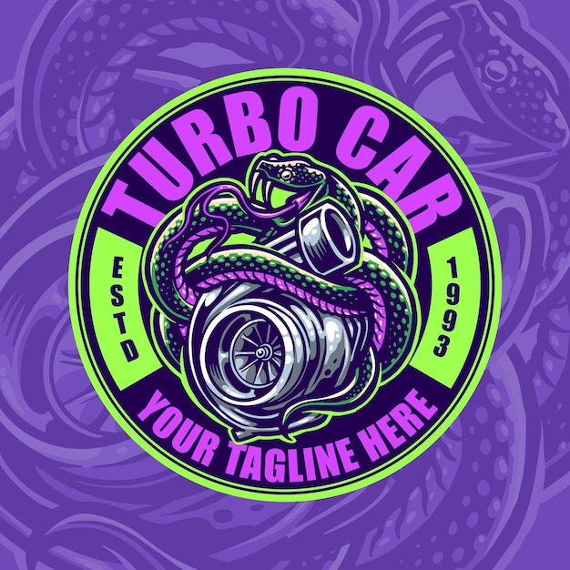 Vector diseño del logotipo de la insignia del coche turbo de la mascota de la serpiente