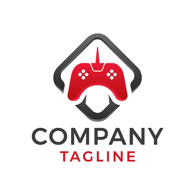 Diseño de logotipo de insignia de juego de joystick audaz cuadrado moderno