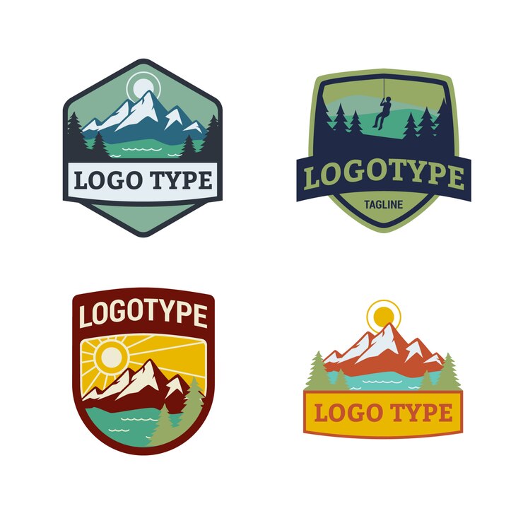 Diseño de logotipo de insignia de naturaleza de montaña con texto editable